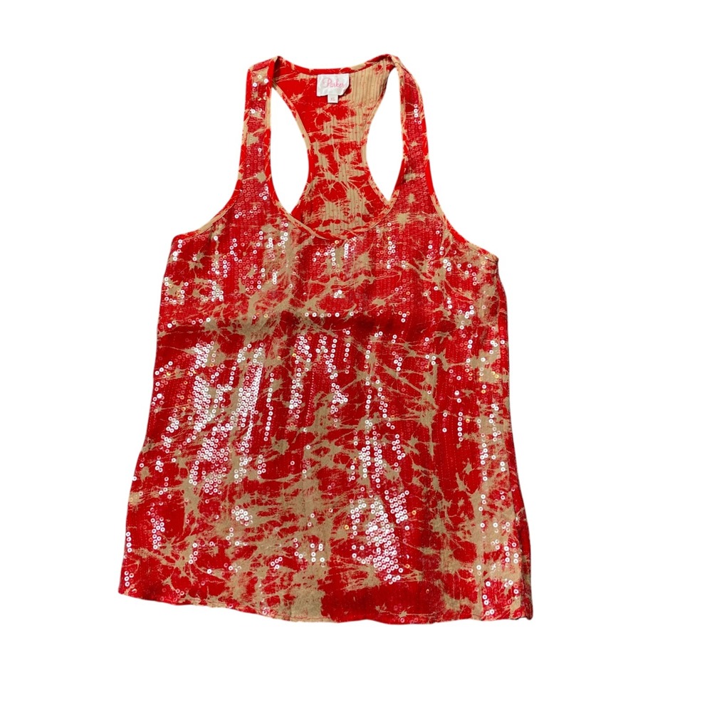 Parker XS Orange Cream Silk Racerback‎ Tank Top Clear Sequins Razor Back